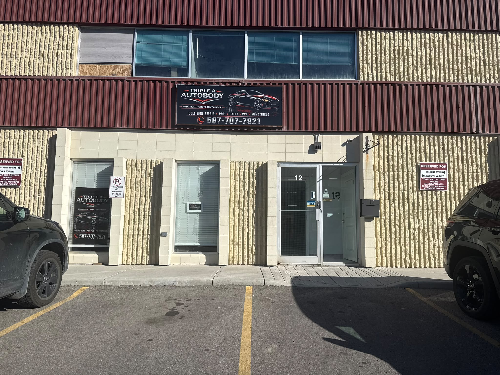 Triple A Autobody shop front, Calgary